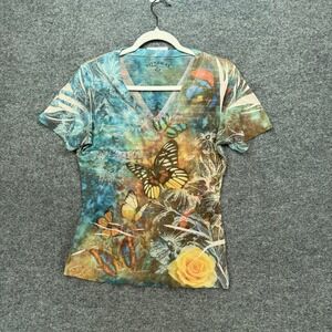 Mineral Tshirt Womens Large Multi Color Butterfly Floral Burnout Y2K Vintage 90s